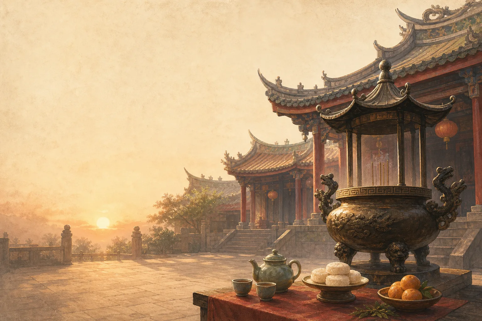 廟宇香爐與供桌。